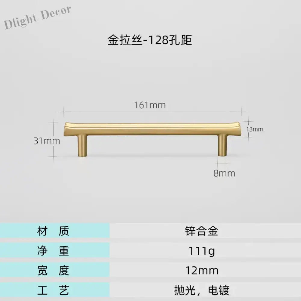 Modern Brushed Gold Cabinet Handles - Zinc Alloy Drawer Pulls for Kitchen and Furniture Gold drawing 128mm Handles