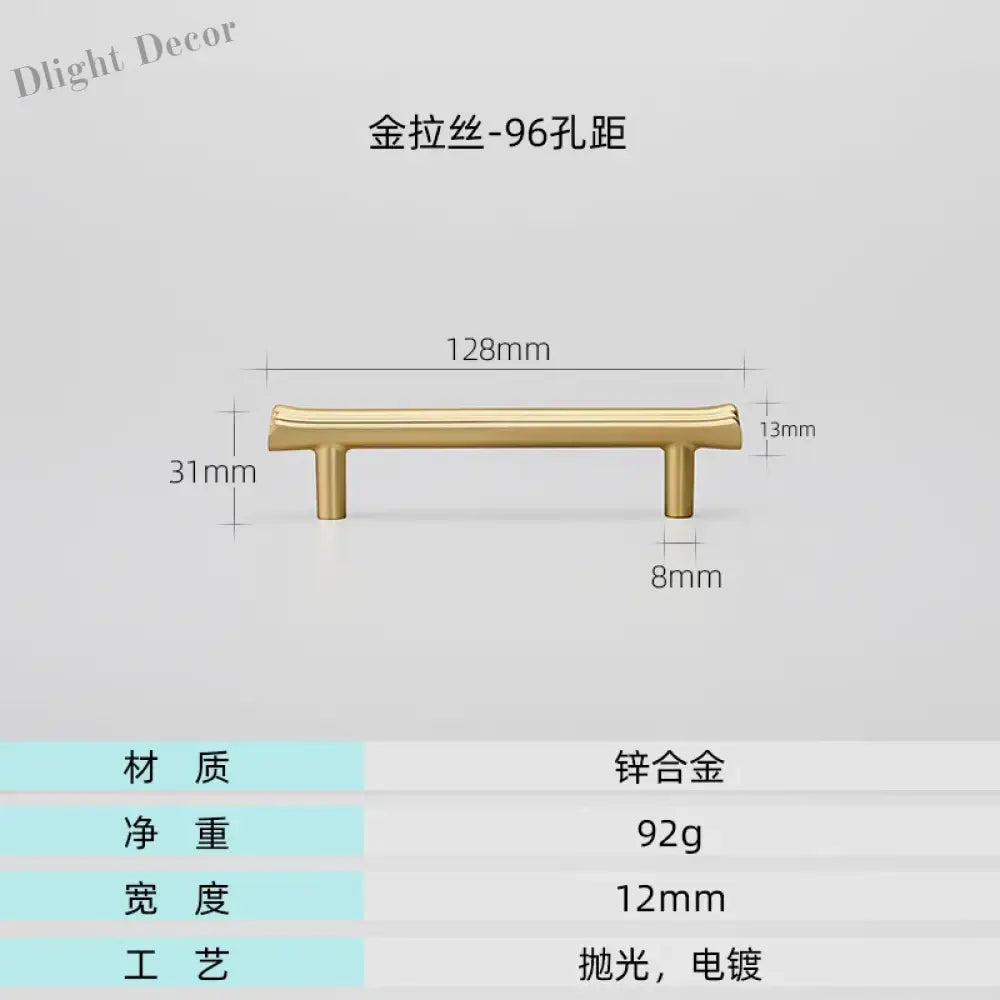 Modern Brushed Gold Cabinet Handles - Zinc Alloy Drawer Pulls for Kitchen and Furniture Gold drawing 96mm Handles