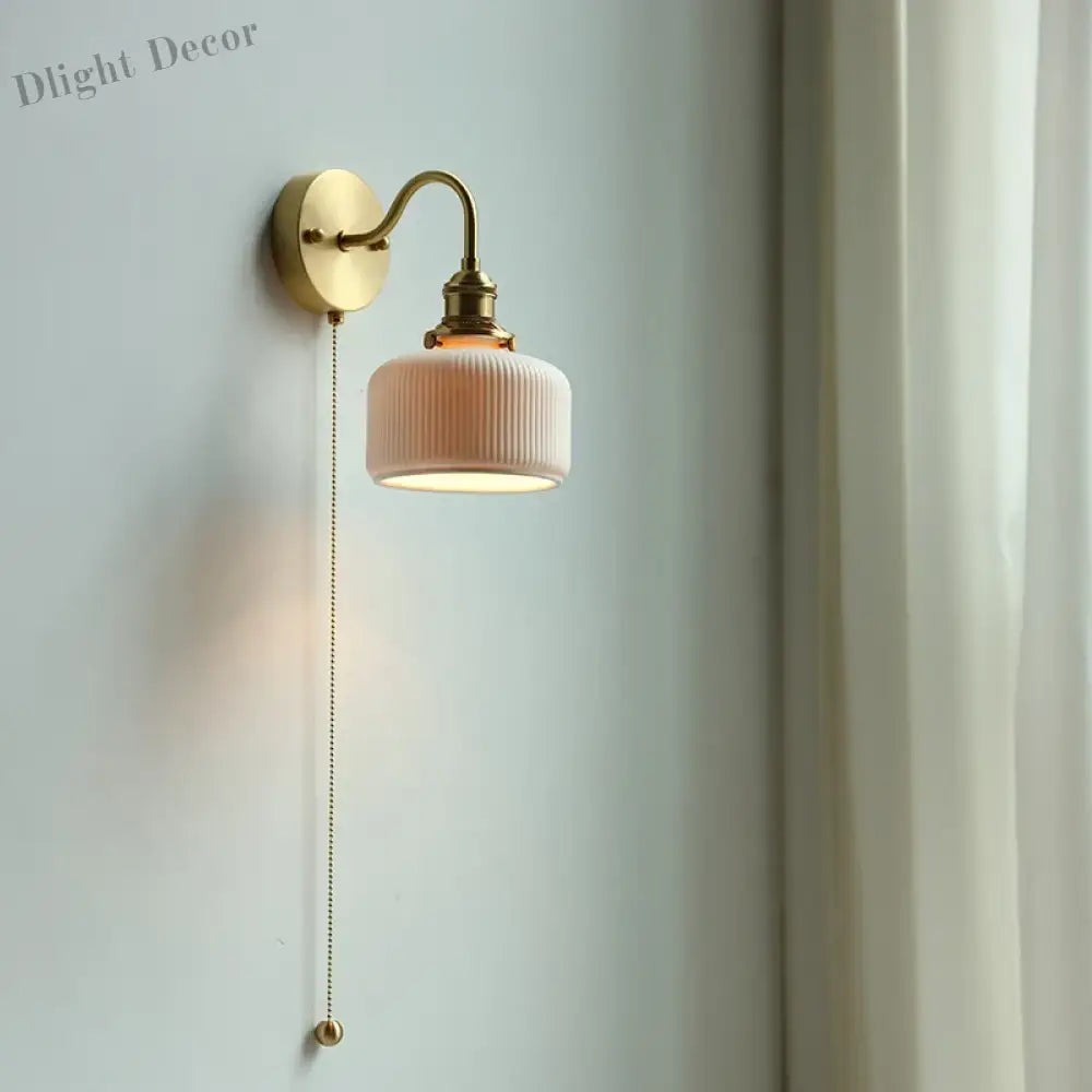 Modern Ceramic Wall Lamp With Pull Chain Switch - Stylish Lighting For Bathrooms Mirrors And