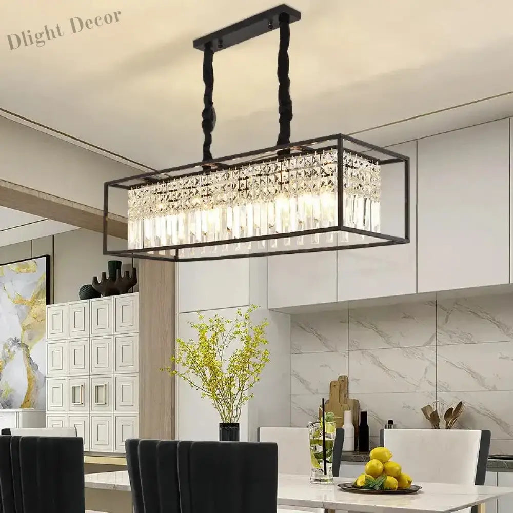 Modern Crystal Chandelier Black /Gold Haning Lamp For Dining Room Luxury Home Decor Kitchen Island