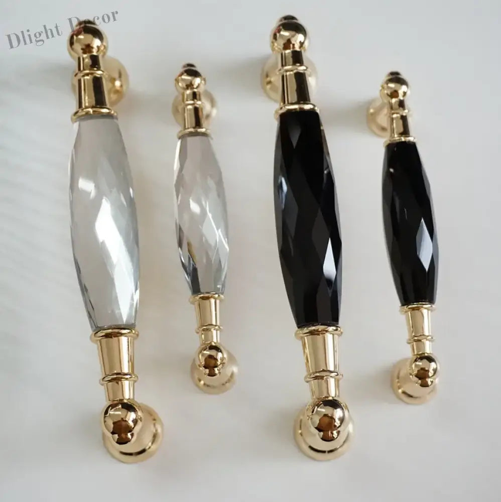 Modern Crystal Glass Drawer Handles – Gold and Black Cabinet Pulls for Dressers and Cupboards (96mm/128mm) Handles