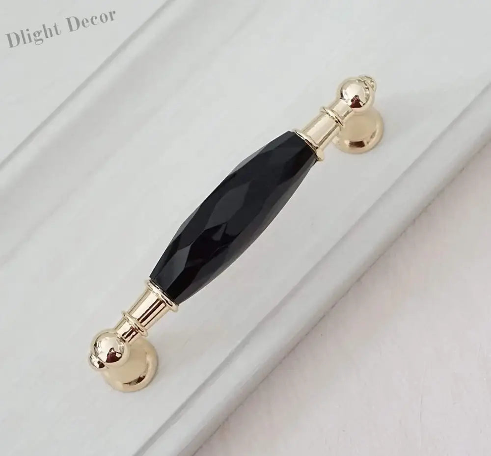 Modern Crystal Glass Drawer Handles – Gold and Black Cabinet Pulls for Dressers and Cupboards (96mm/128mm) Gold