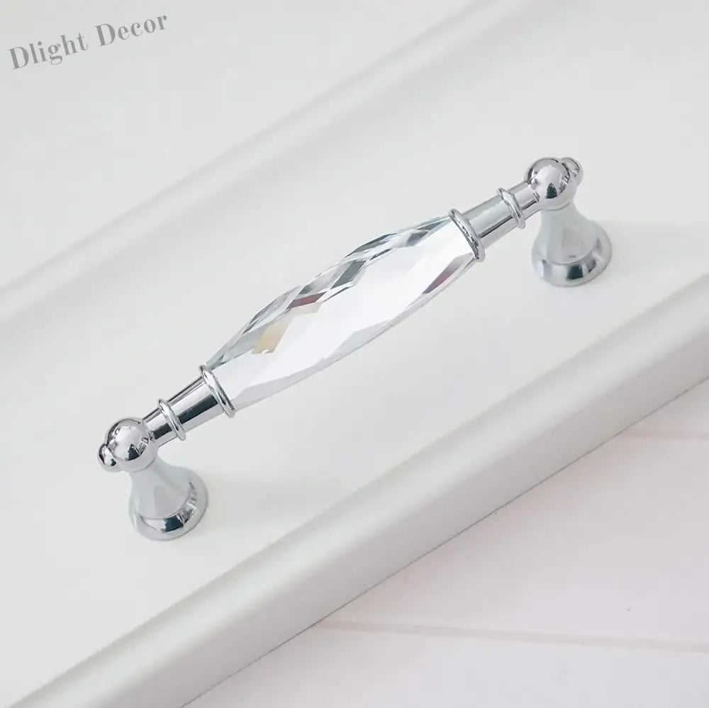 Modern Crystal Glass Drawer Handles – Gold and Black Cabinet Pulls for Dressers and Cupboards (96mm/128mm) Silver