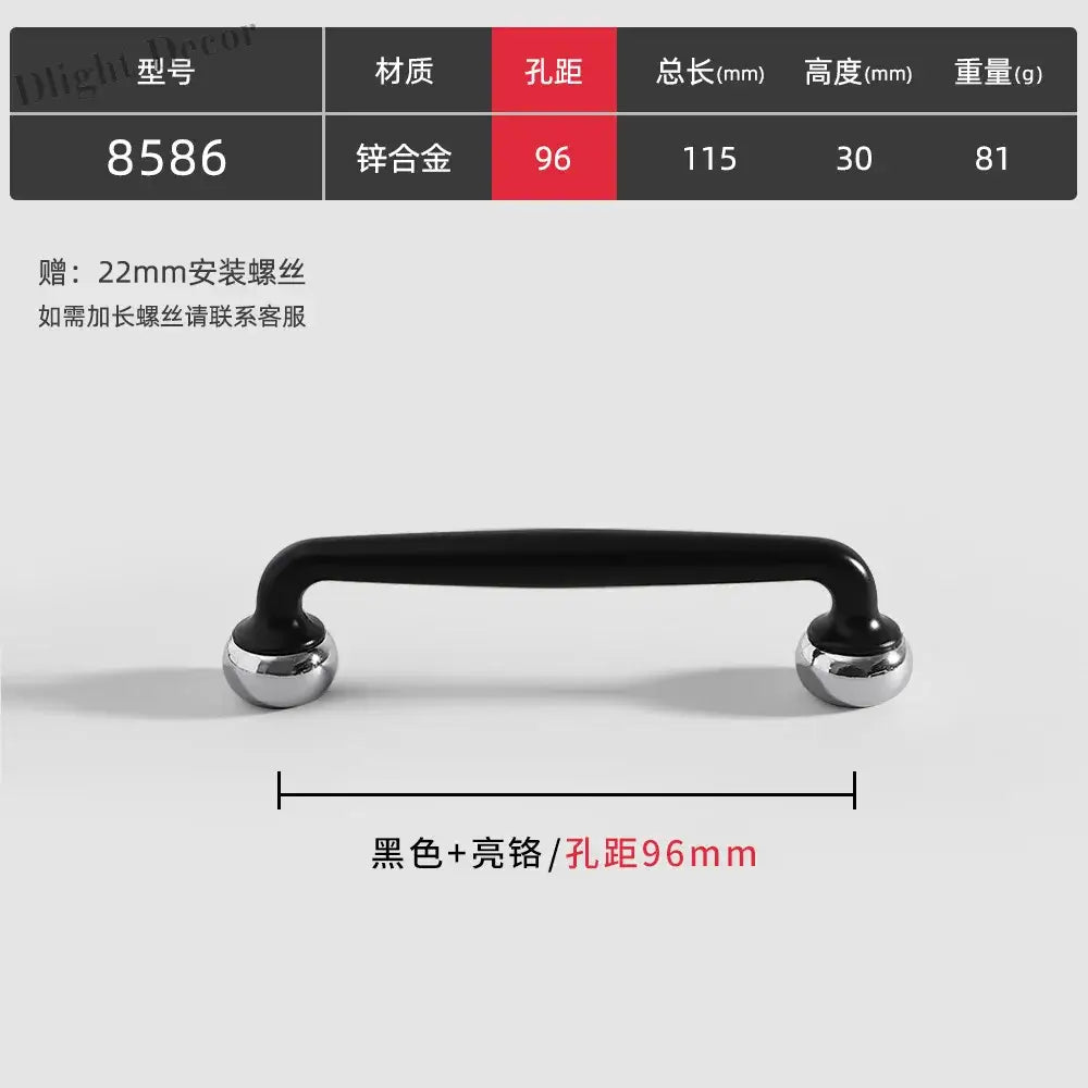 Modern Double-Color Cabinet Handles - Zinc Alloy Drawer Pulls for Cupboards and Furniture Black silver 96mm Handles