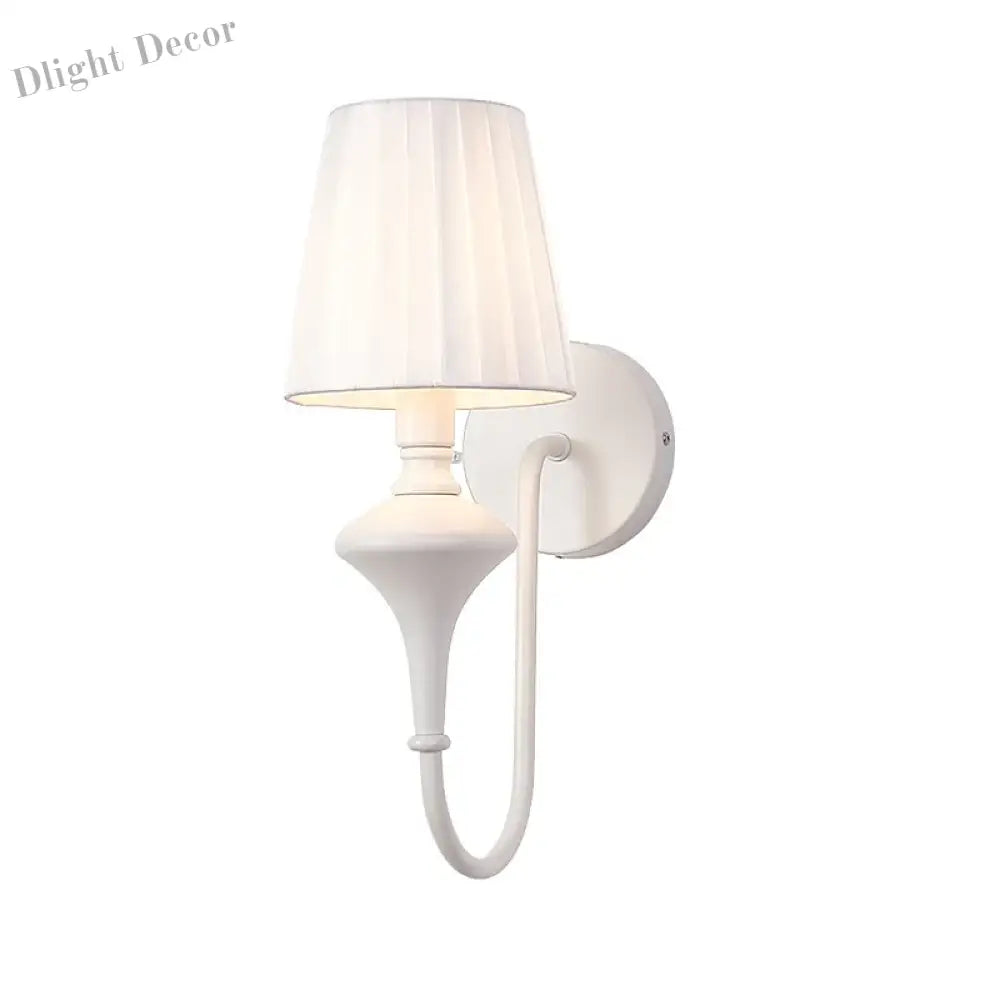 Modern Elegant White Fabric Shade Wall Lamps - 1 - Light Romantic E14 Socket Bedside Sconce Light