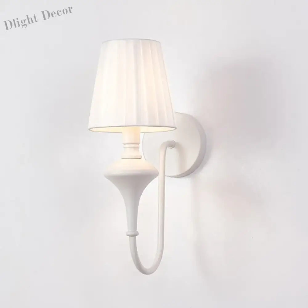 Modern Elegant White Fabric Shade Wall Lamps - 1 - Light Romantic E14 Socket Bedside Sconce Light