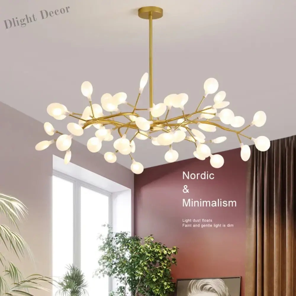 Modern Firefly Led Chandelier - Black And Gold Ceiling Pendant Lamp For Living Room Bedroom Hall