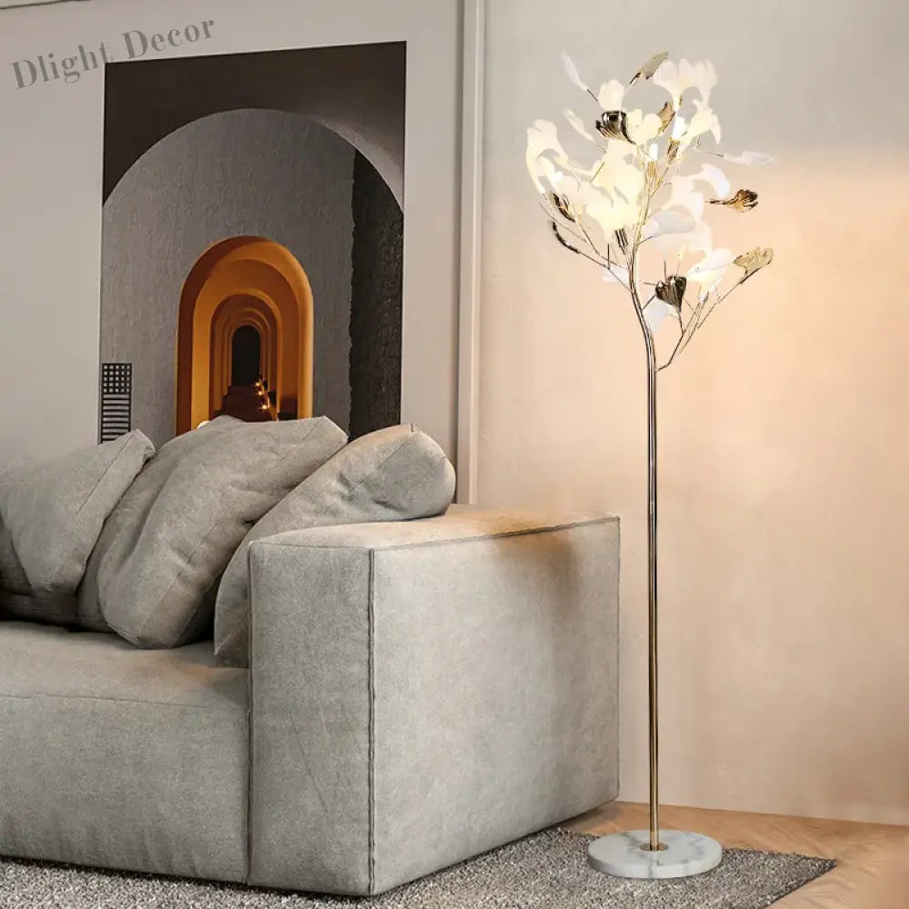 Modern Ginkgo Leaf Light Luxury Floor Lamp - Warm Led Lighting For Bedrooms And Living Rooms With