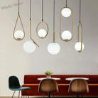 Modern Glass Ball Pendant Light Fixture - Elegant Luminaire Hanging Lamp With Gold Ring For