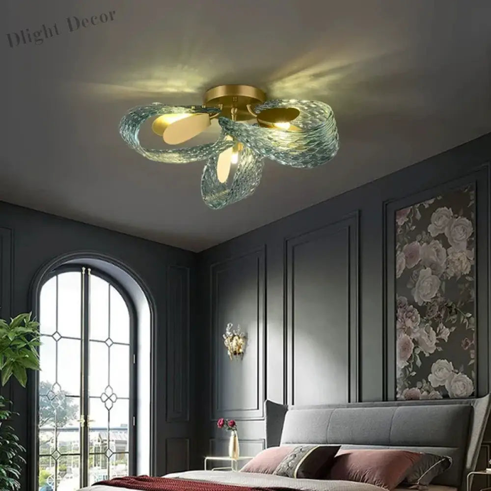 Modern Glass Decorative Ceiling Lights - Light Luxury Design In Yellow Copper And Blue For Bedrooms