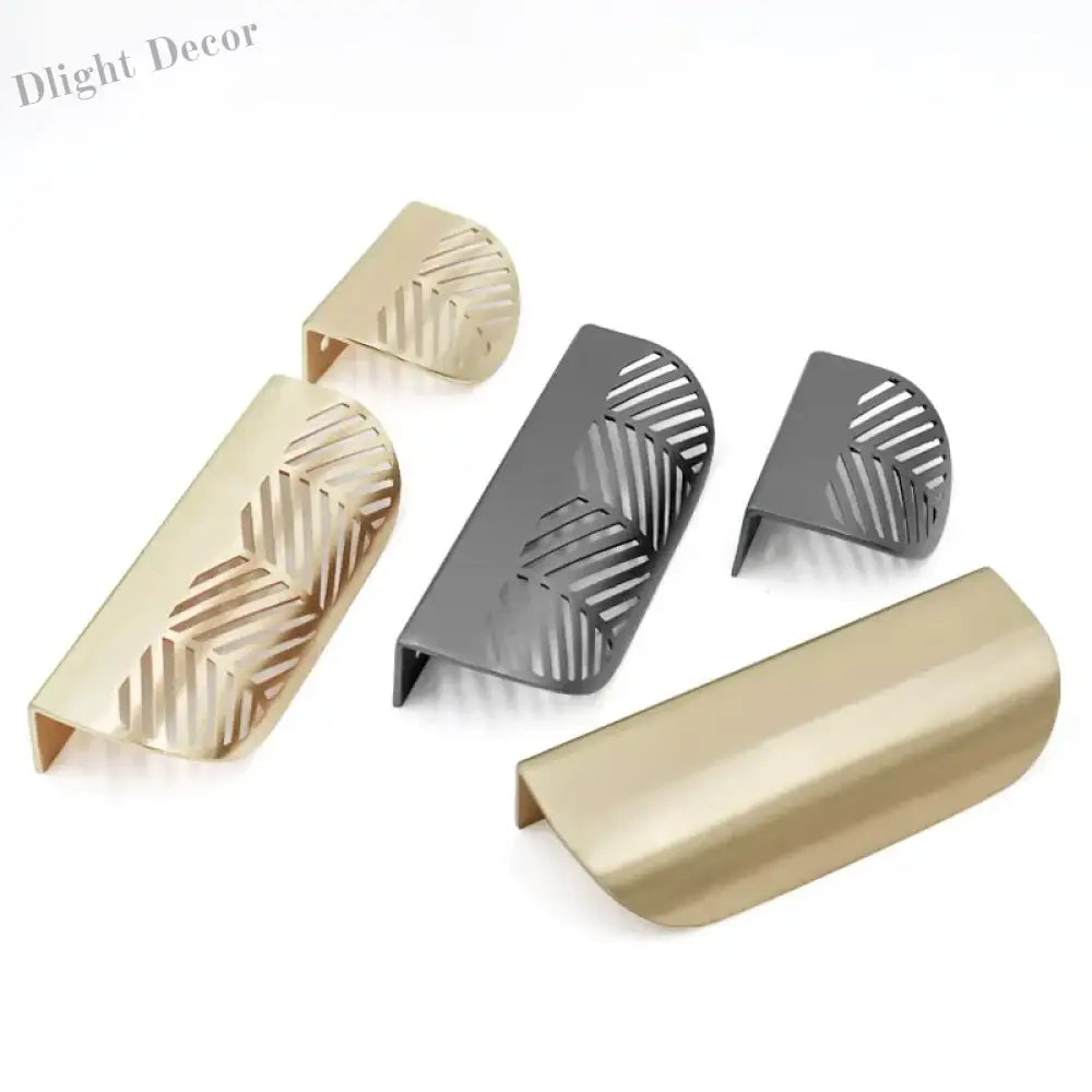 Modern Gold Leaf Cabinet Handles - Brushed Zinc Alloy Hollow Pulls for Furniture and Drawers Handles