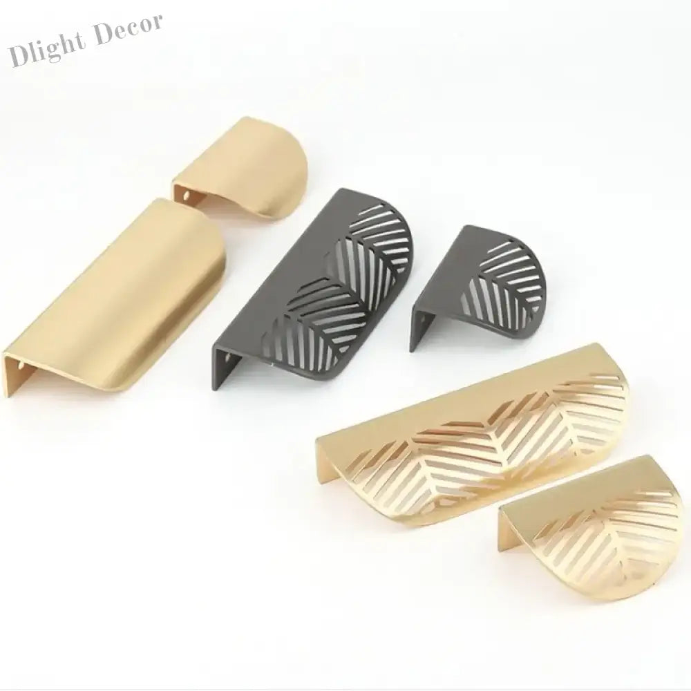 Modern Gold Leaf Cabinet Handles - Brushed Zinc Alloy Hollow Pulls for Furniture and Drawers Handles