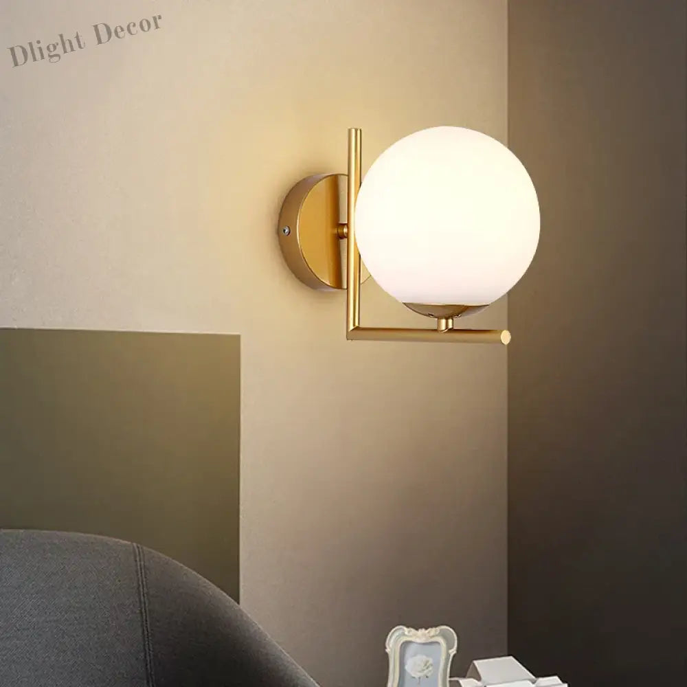 Modern Gold Wall Lamp - Stylish Sconce With Bean Glass Ball Design Led Round Light For Foyer