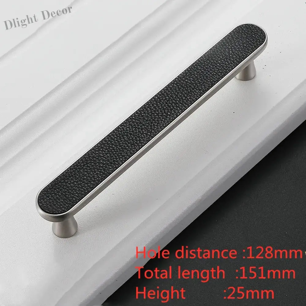 Modern Leather and Zinc Alloy Cabinet Handle – Elegant Drawer Pulls for Kitchen Wardrobe and Furniture (96mm) black