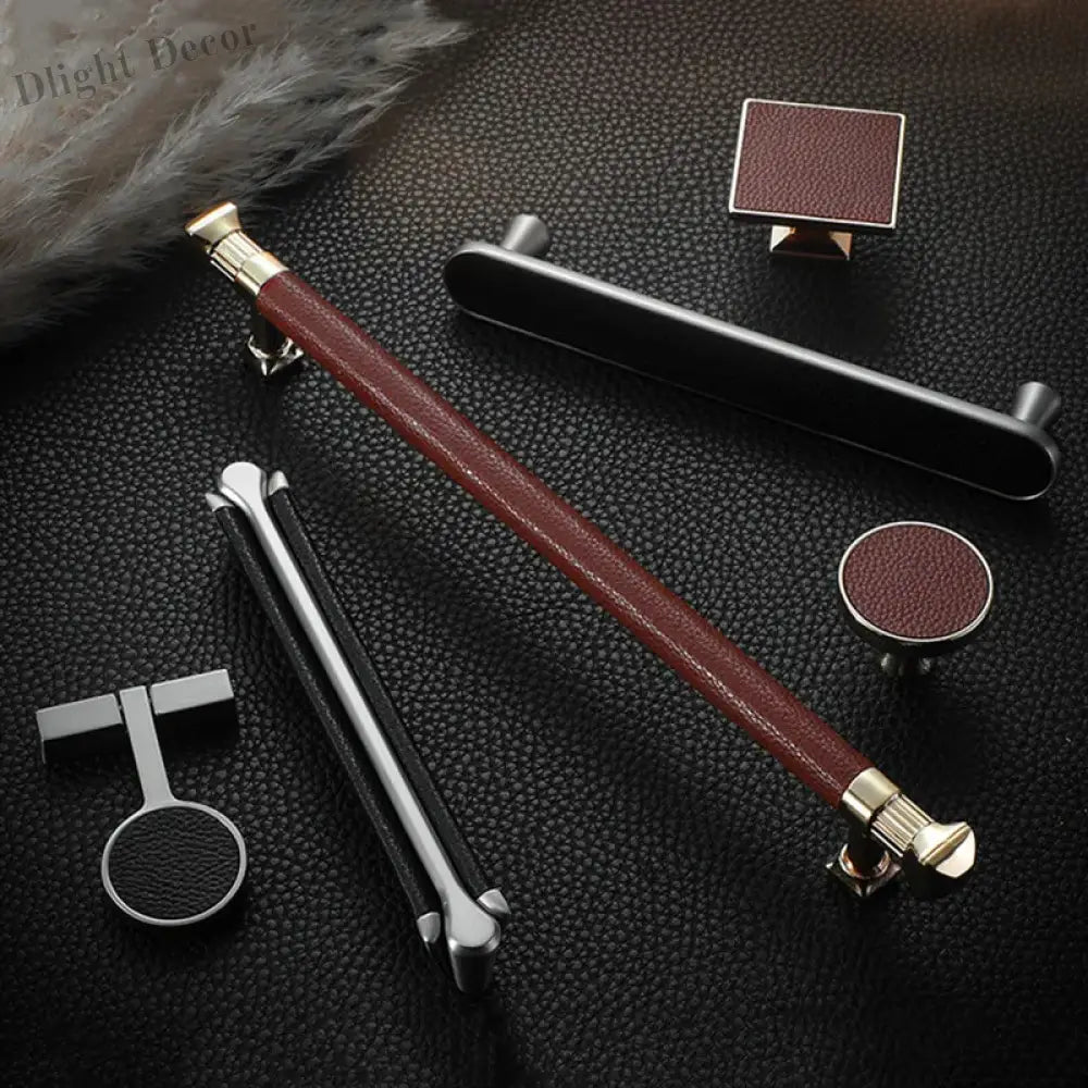 Modern Leather and Zinc Alloy Cabinet Handle – Elegant Drawer Pulls for Kitchen Wardrobe and Furniture (96mm) Handles
