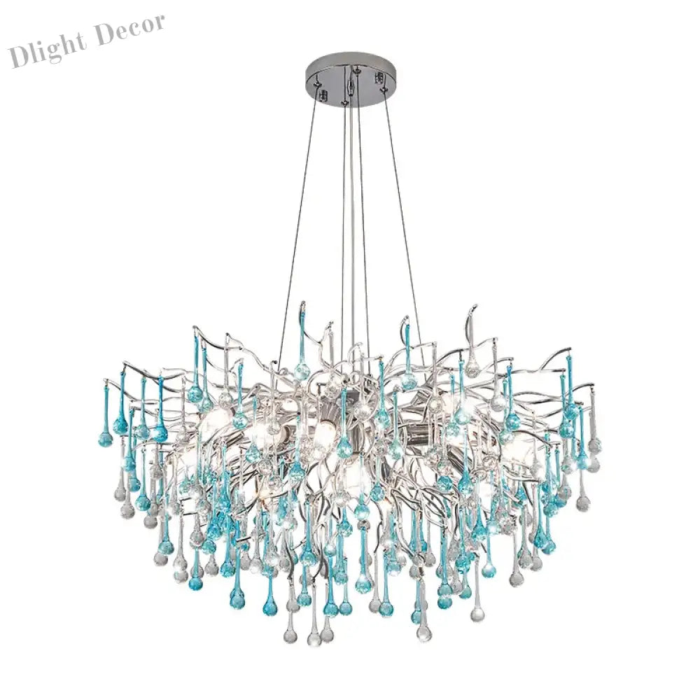 Modern Led Blue Water Droplets Ceiling Chandelier - Luxury Elegance For Villas And Living Spaces