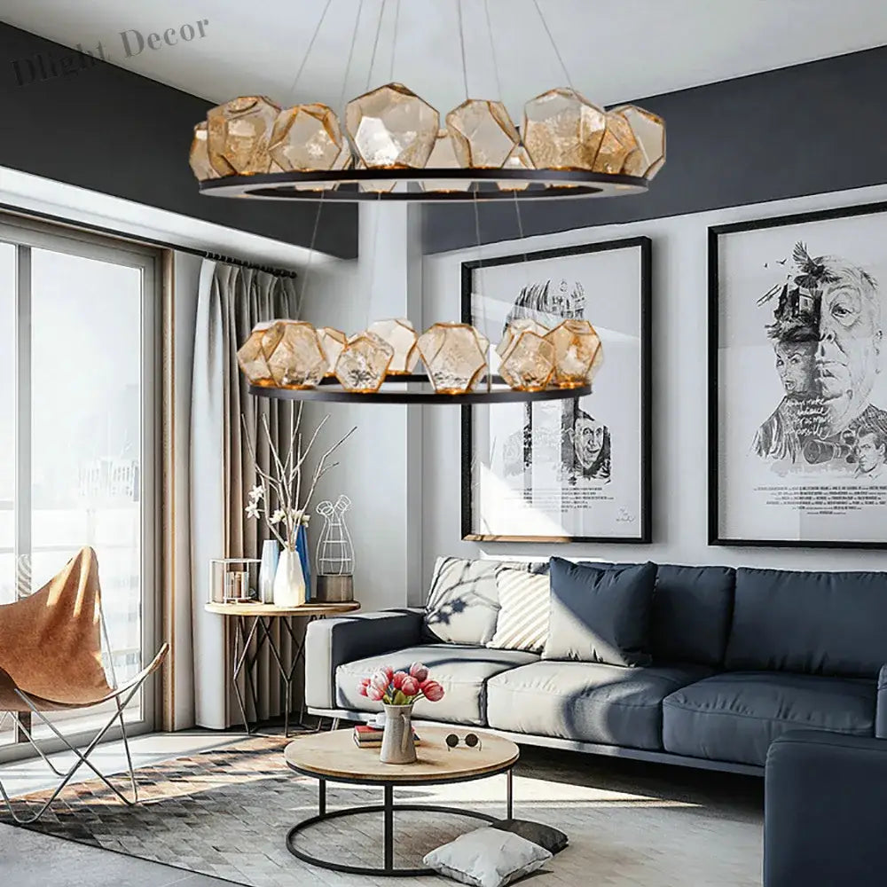 Modern Led Chandelier Lighting - Nordic Rock Glass Elegance For Living Rooms And More Pendant Lights