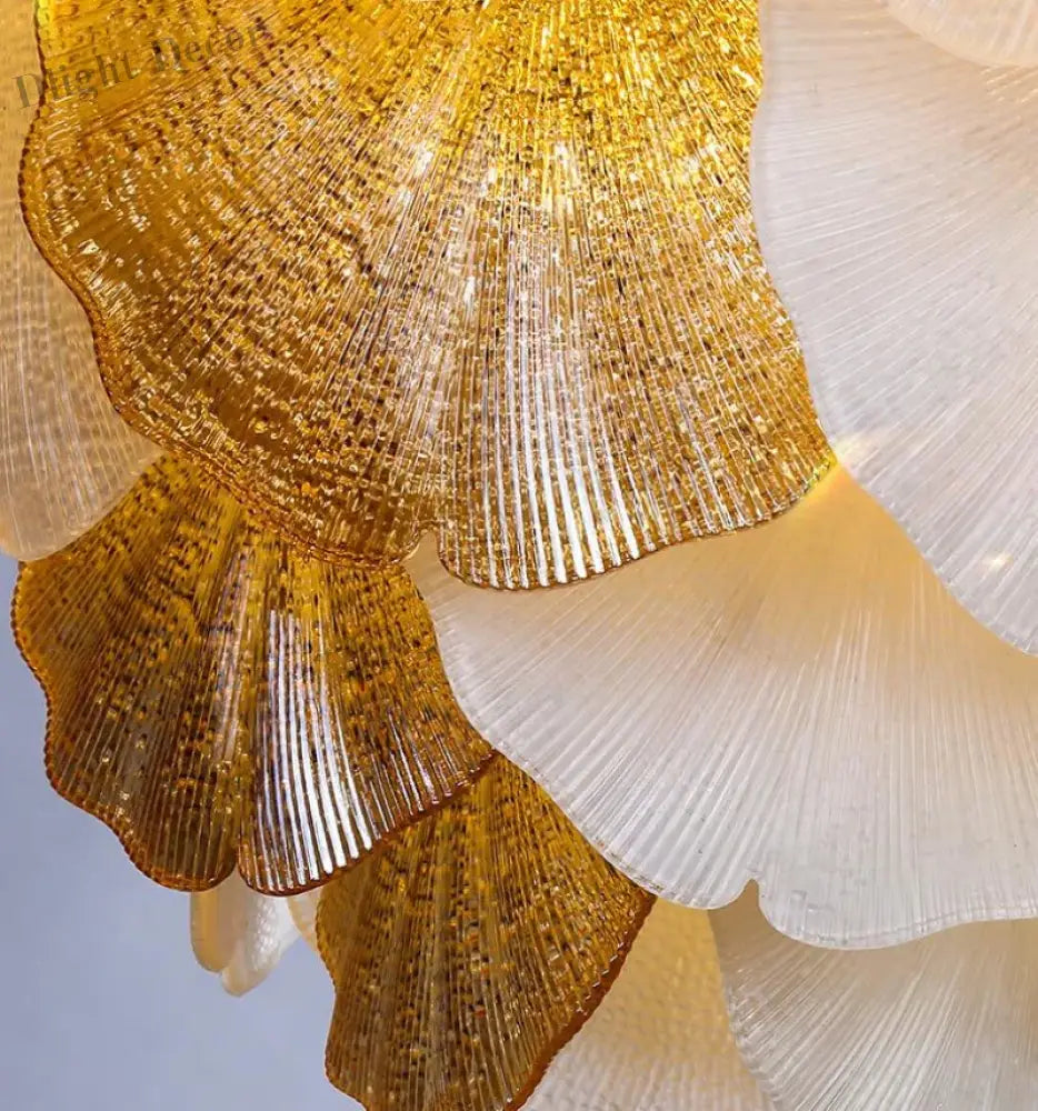 Modern Led Ginkgo Leaves Ceiling Chandelier - Elegant French Glass Lustre Decor Light Pendant Lights