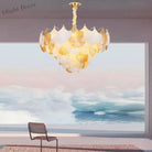 Modern Led Ginkgo Leaves Ceiling Chandelier - Elegant French Glass Lustre Decor Light Pendant Lights