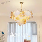 Modern Led Ginkgo Leaves Ceiling Chandelier - Elegant French Glass Lustre Decor Light Pendant Lights