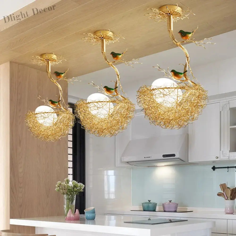 Modern Led Gold Bird’s Nest Chandeliers - Illuminate Your Living Dining And Kitchen Spaces With