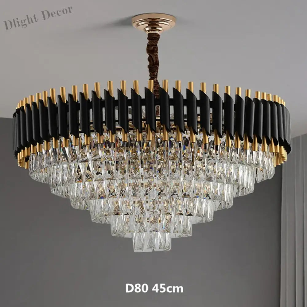 Modern Led Luxury Black Gold Crystal Chandeliers - Elegant Indoor Lighting Fixture For Living And