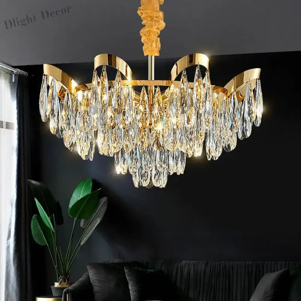 Modern Led Sunflower Crystal Ceiling Chandeliers - Bionic Elegance For Living And Dining Spaces