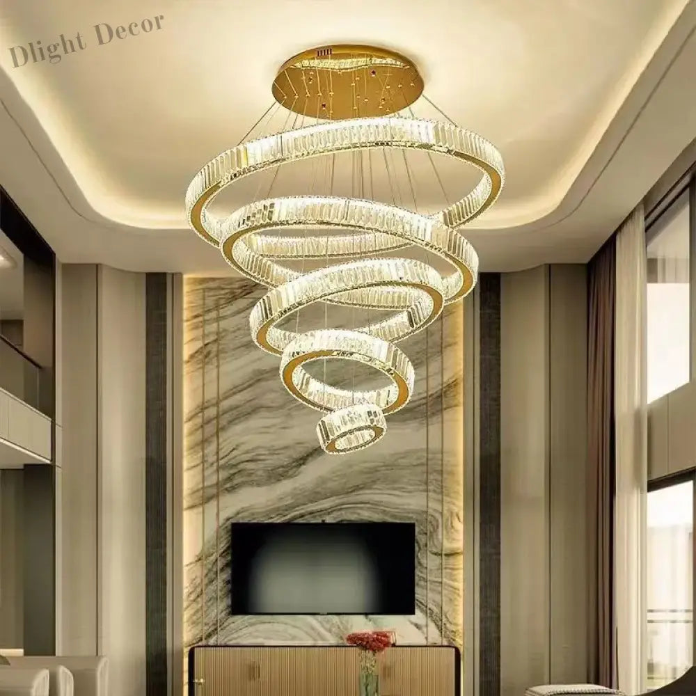 Modern Luxury Crystal Chandeliers - Golden Chandelier Lighting For Living Rooms Stairs And Duplex