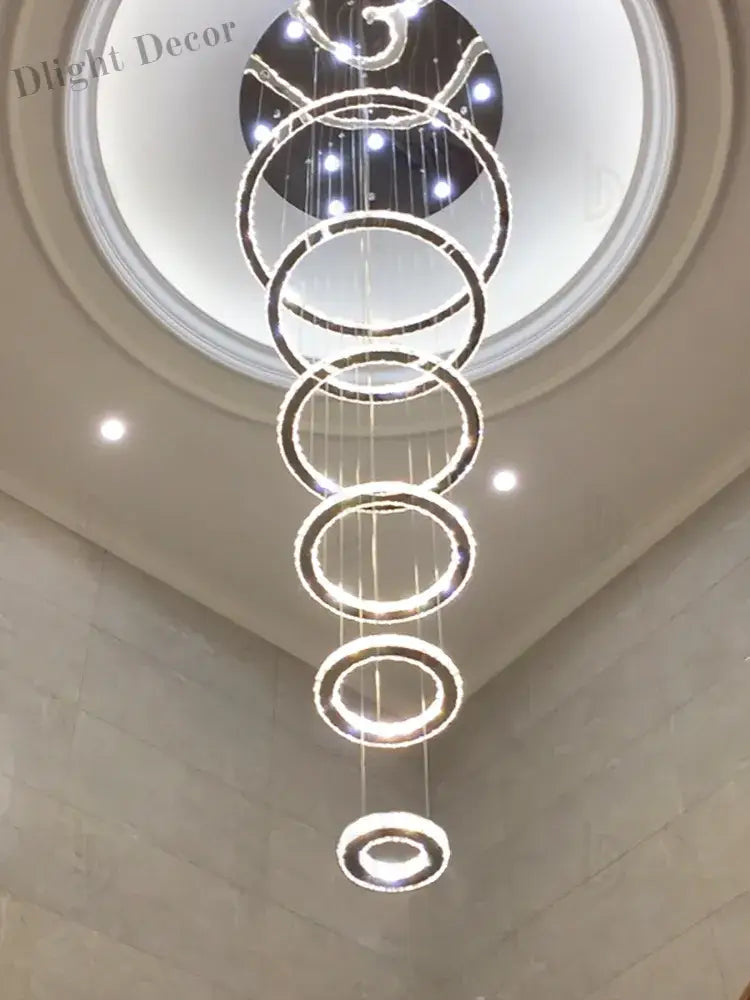 Modern Luxury Crystal Staircase Chandelier - Rings Design For Loft Villa And Lobby Indoor Lighting