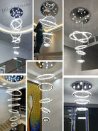 Modern Luxury Crystal Staircase Chandelier - Rings Design For Loft Villa And Lobby Indoor Lighting