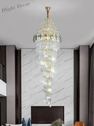 Modern Luxury Staircase Chandelier - Golden Elegance With Crystal Accents For Duplex Buildings High