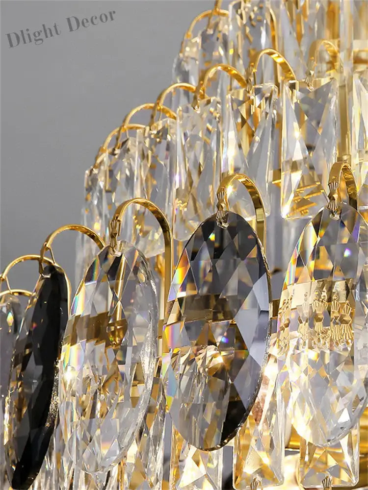 Modern Luxury Staircase Chandelier - Golden Elegance With Crystal Accents For Duplex Buildings High