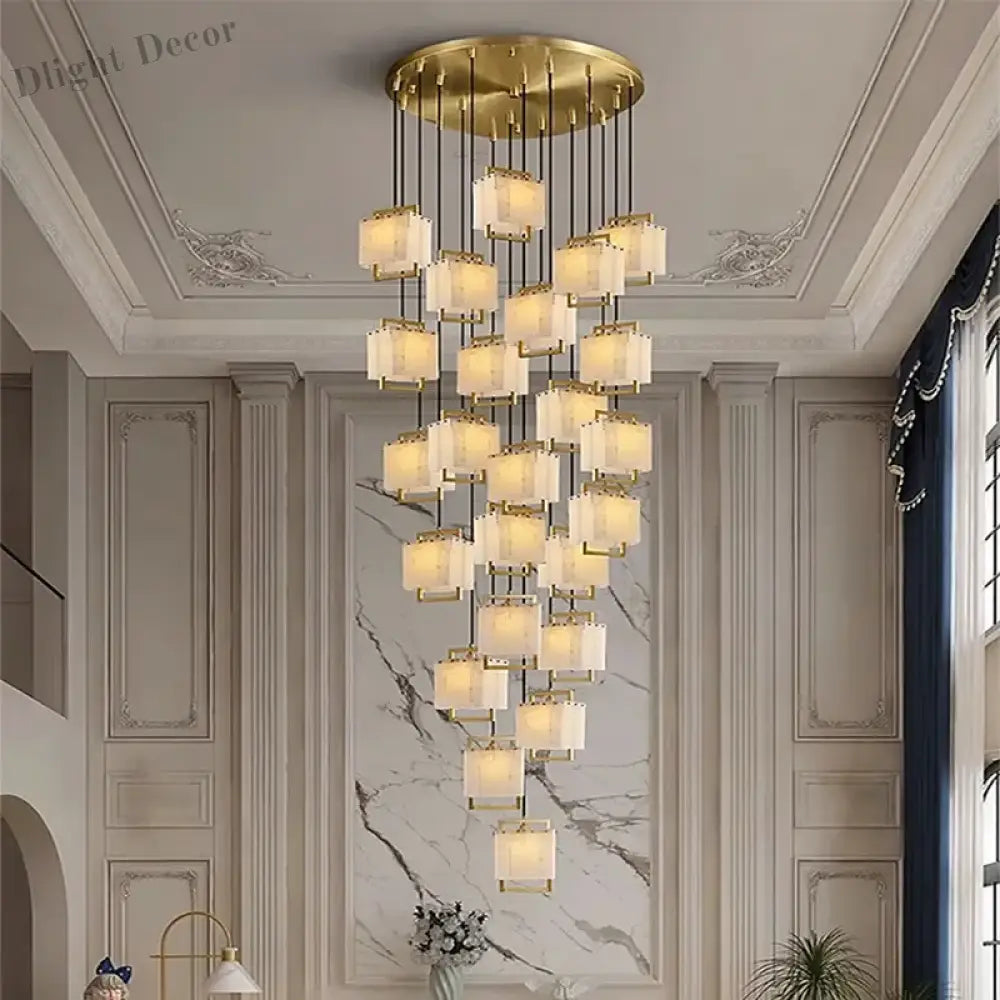 Modern Natural Marble Led Living Room Chandeliers - Elegant Lighting Fixtures For Staircases Lofts