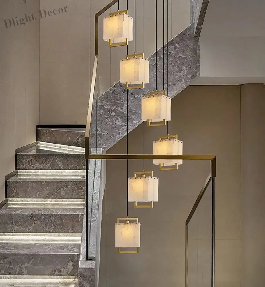 Modern Natural Marble Led Living Room Chandeliers - Elegant Lighting Fixtures For Staircases Lofts