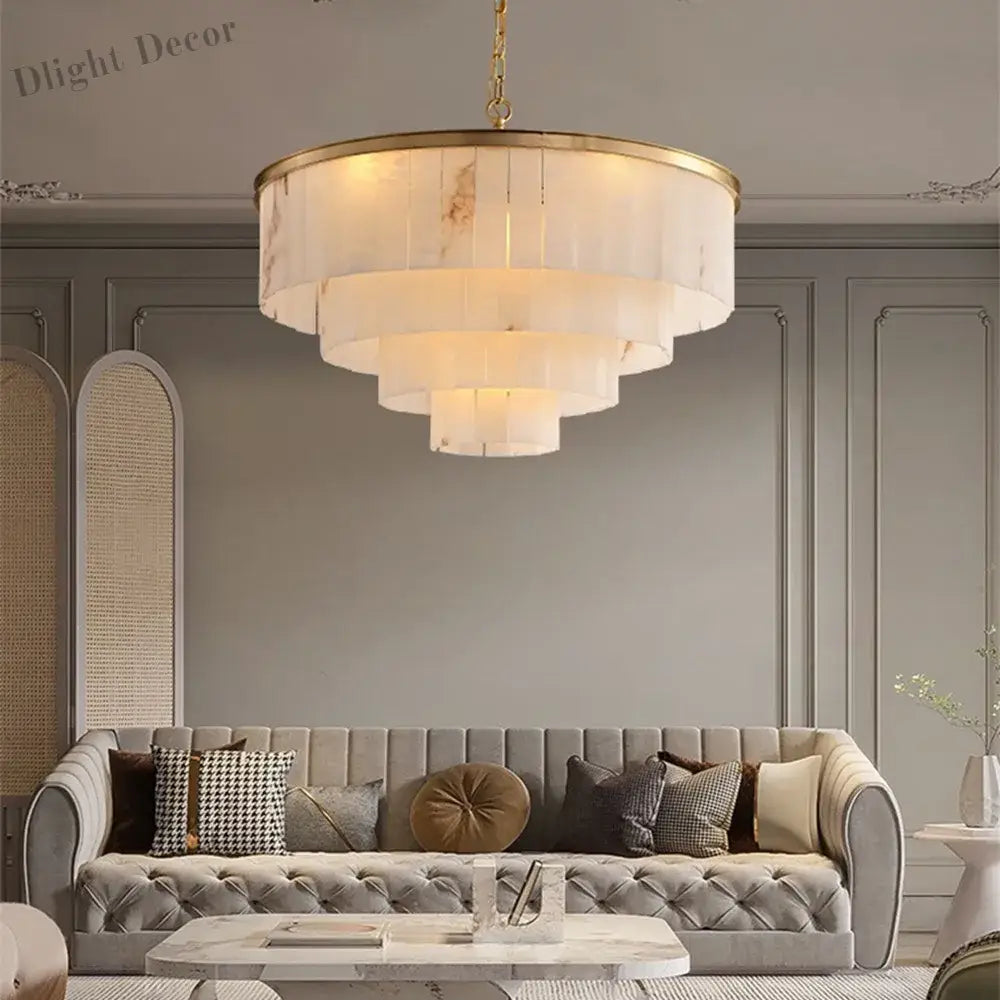 Modern Natural Marble Led Living Room Chandeliers - Elegant Lighting Fixtures For Staircases Lofts