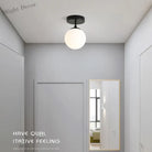 Modern Round Glass Ball Ceiling Lamp - Aisle And Corridor Surface Mounted Decor Lights With Milky