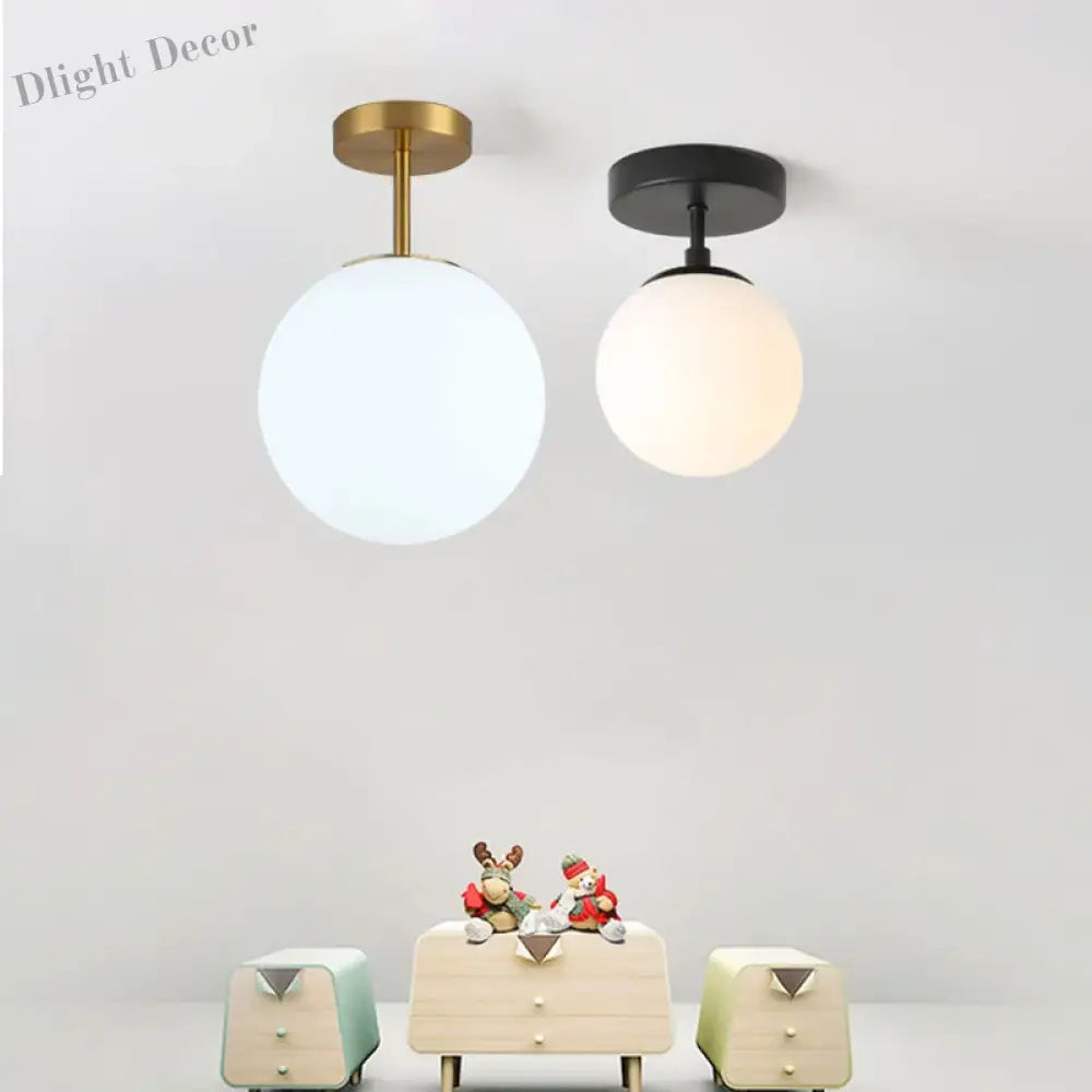 Modern Round Glass Ball Ceiling Lamp - Aisle And Corridor Surface Mounted Decor Lights With Milky