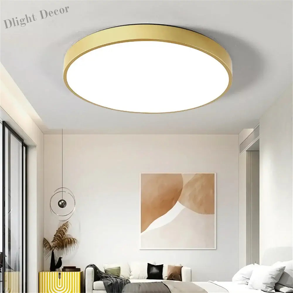 Modern Round Gold Led Ceiling Light - Ultra - Thin 5Cm Surface Mount With Remote Control Ceiling