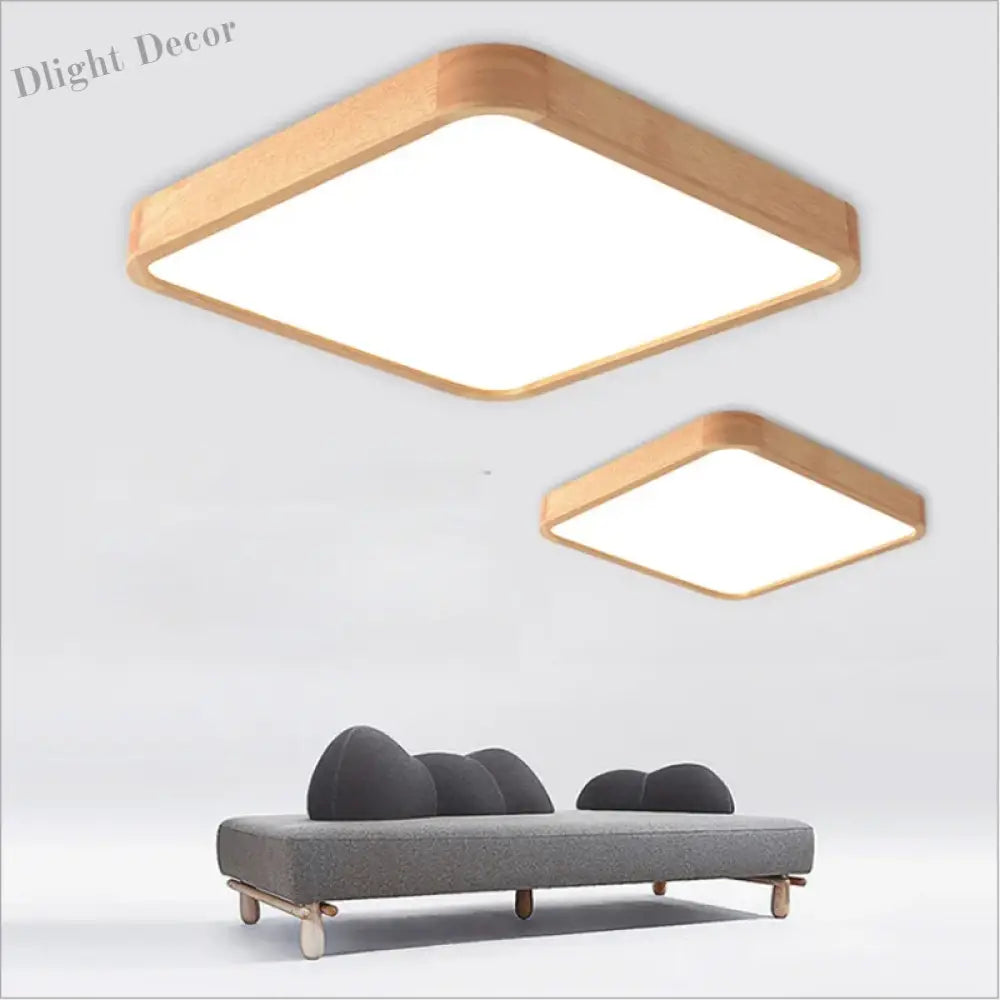 Modern Solid Wood Led Ceiling Light - Remote - Controlled Lighting Fixture For Room Bedroom Kitchen