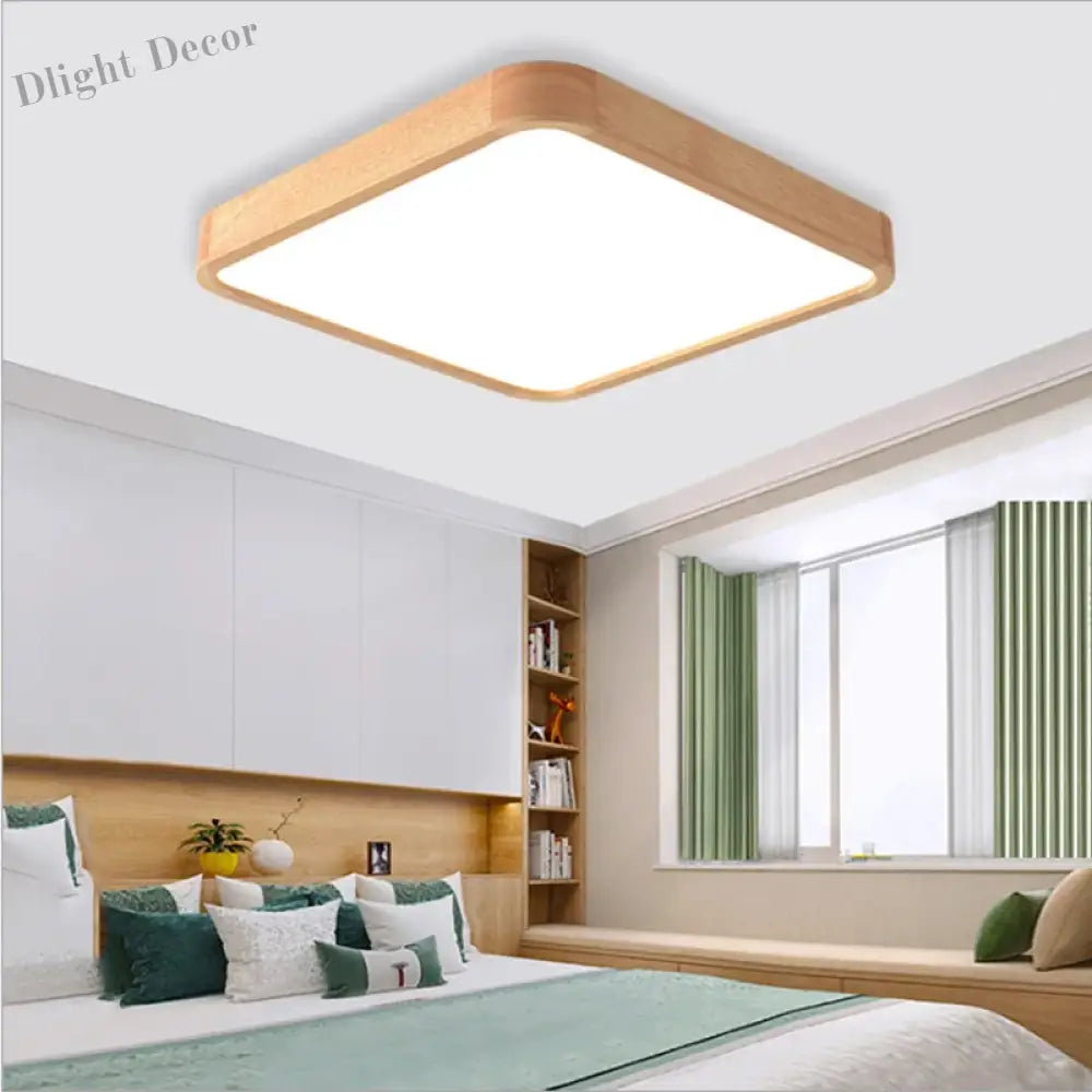 Modern Solid Wood Led Ceiling Light - Remote - Controlled Lighting Fixture For Room Bedroom Kitchen