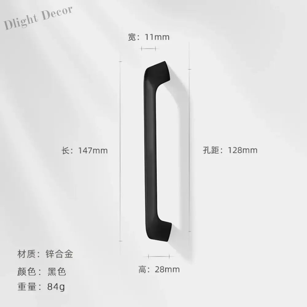 Modern Zinc Alloy Cabinet Handles - Kitchen Drawer Knobs for Wardrobes and Furniture Black 128mm Handles