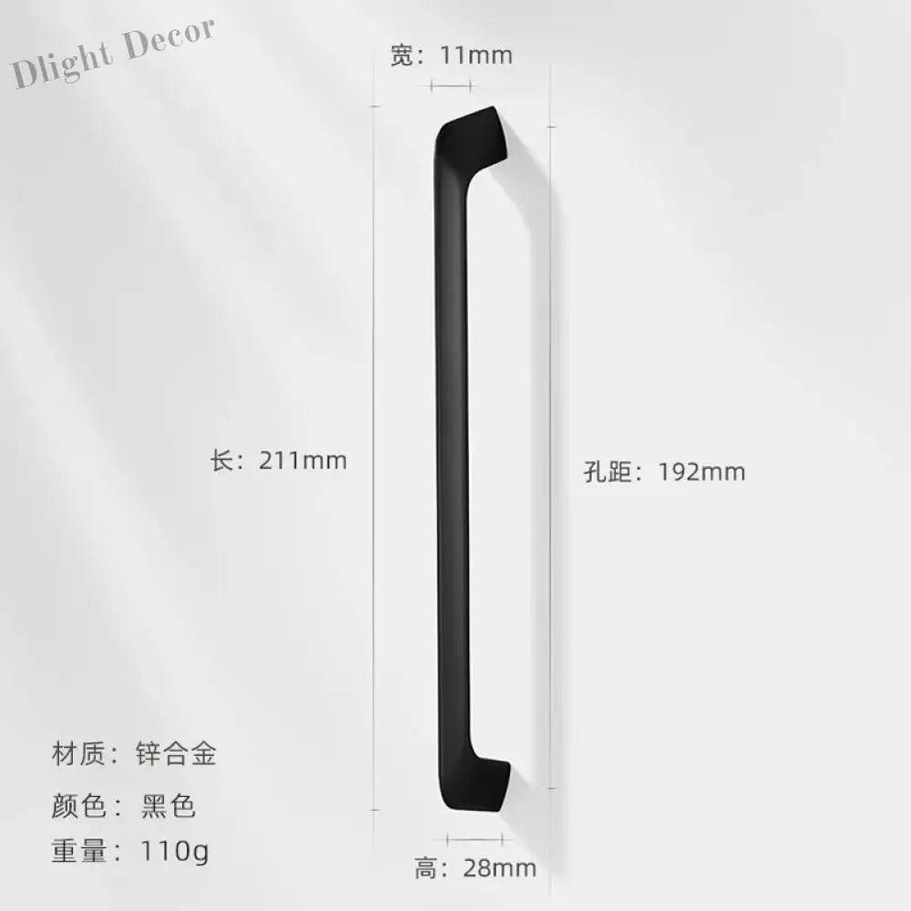 Modern Zinc Alloy Cabinet Handles - Kitchen Drawer Knobs for Wardrobes and Furniture Black 192mm Handles