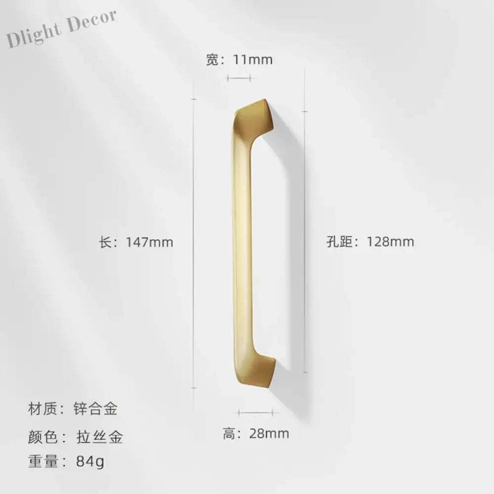 Modern Zinc Alloy Cabinet Handles - Kitchen Drawer Knobs for Wardrobes and Furniture Gold drawing 128mm Handles