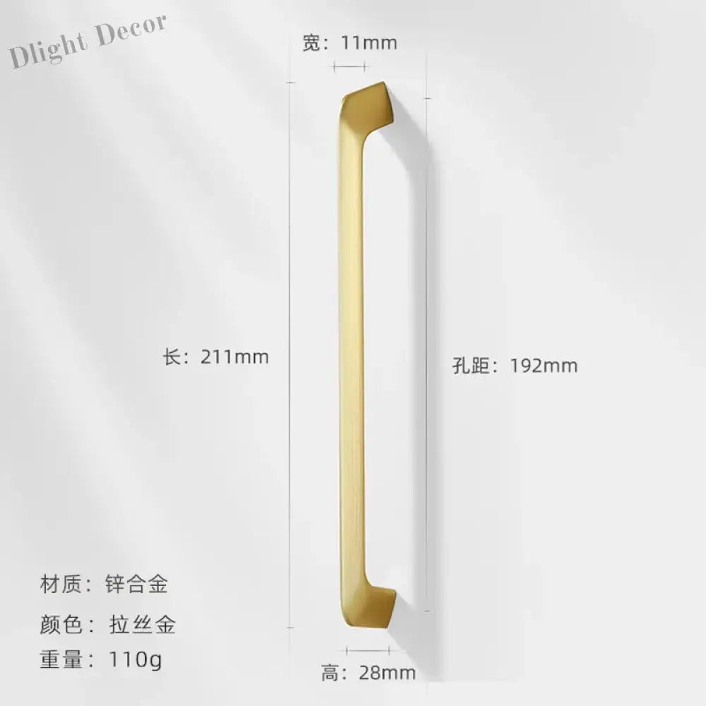Modern Zinc Alloy Cabinet Handles - Kitchen Drawer Knobs for Wardrobes and Furniture Gold drawing 192mm Handles