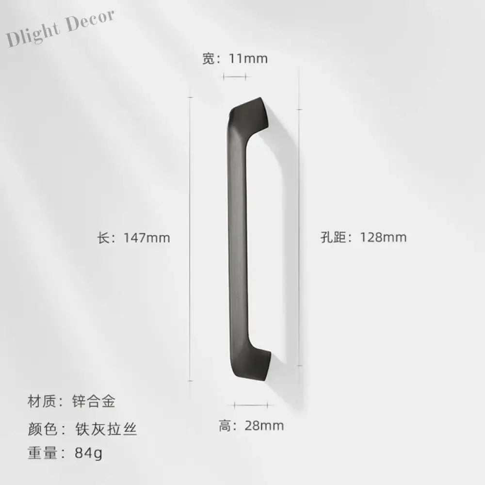 Modern Zinc Alloy Cabinet Handles - Kitchen Drawer Knobs for Wardrobes and Furniture Gray drawing 128mm Handles
