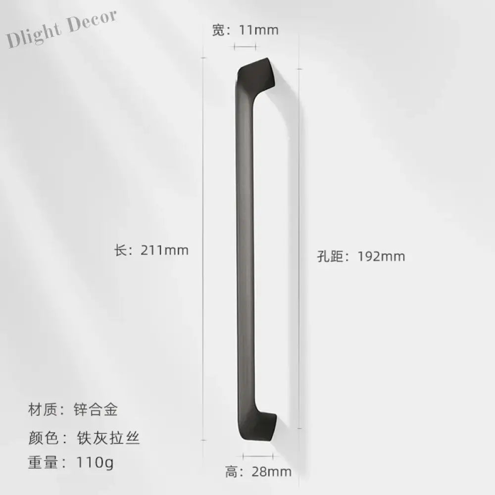 Modern Zinc Alloy Cabinet Handles - Kitchen Drawer Knobs for Wardrobes and Furniture Gray drawing 192mm Handles