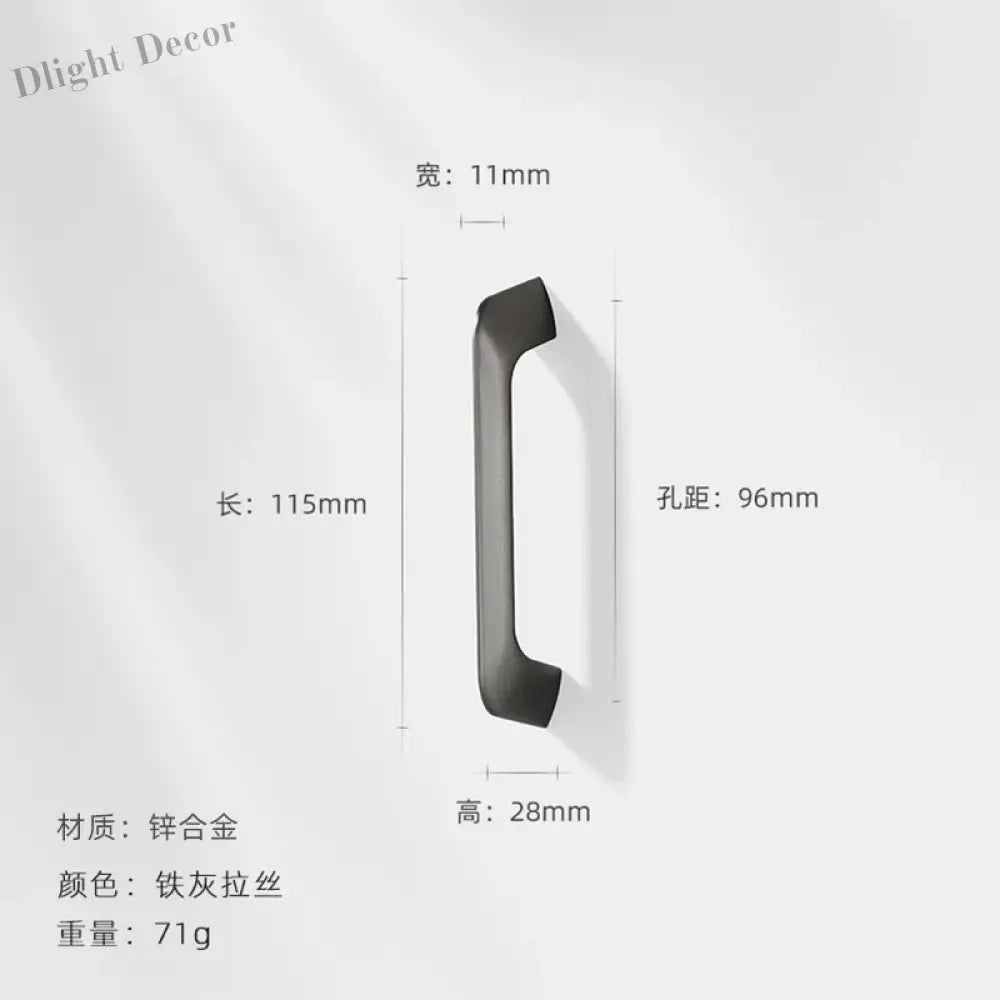 Modern Zinc Alloy Cabinet Handles - Kitchen Drawer Knobs for Wardrobes and Furniture Gray drawing 96mm Handles