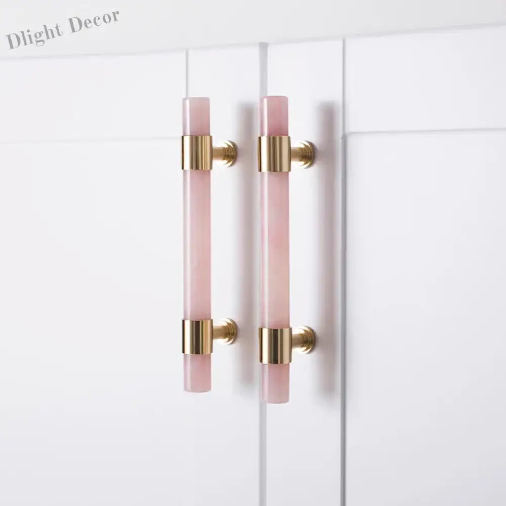 Natural Marble and Crystal T-Bar Cabinet Handles – Modern Brass Knobs for Kitchen Dresser and Furniture Pulls Handles