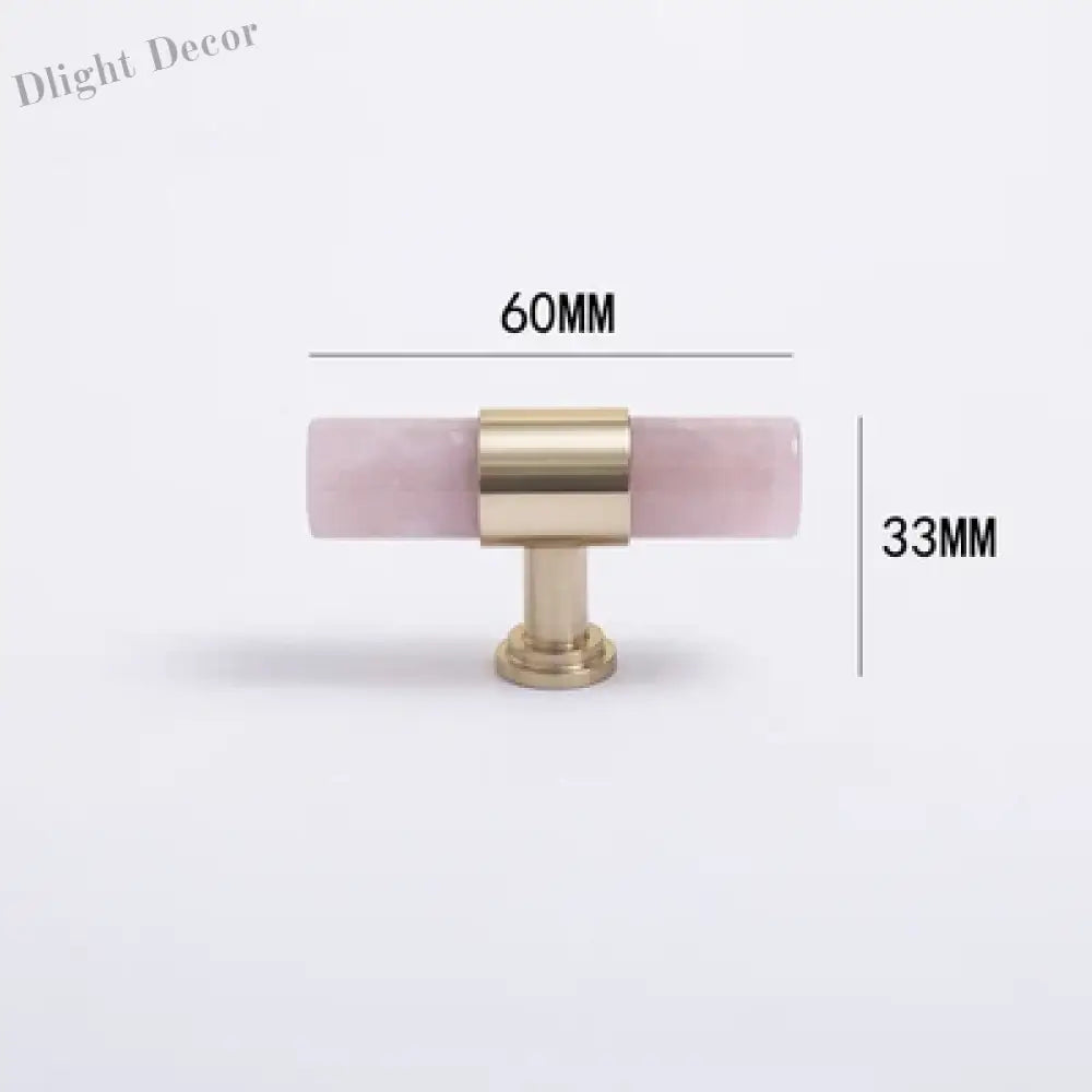Natural Marble and Crystal T-Bar Cabinet Handles – Modern Brass Knobs for Kitchen Dresser and Furniture Pulls knob-pink