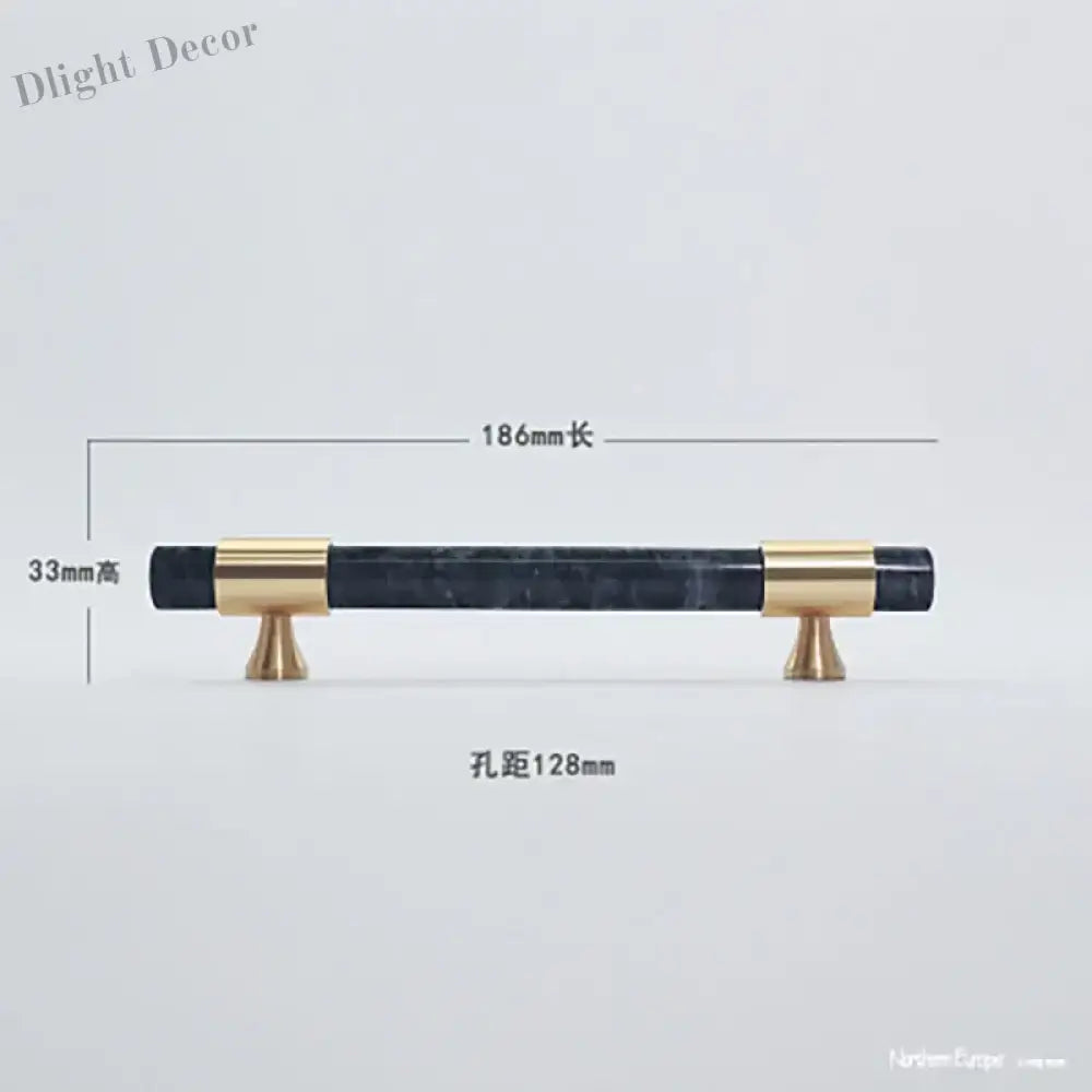 Natural Stone Cabinet Handles – Brass and Marble Wardrobe Knobs for Nordic Furniture black 2 Handles